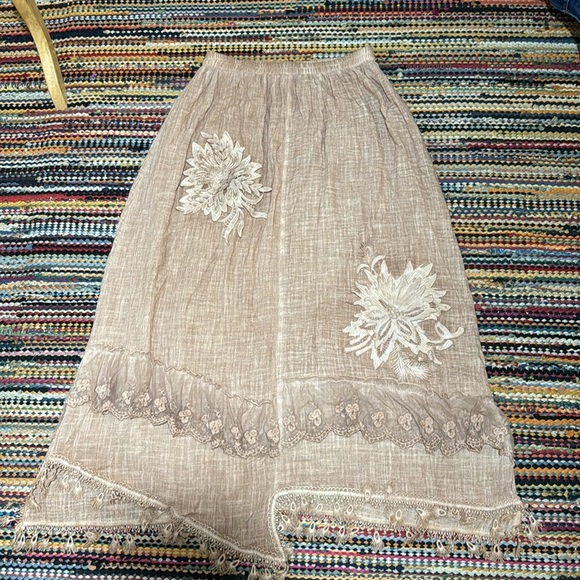 ❤️Pretty Angel  Brown Double Layer Linen Blend Lace Skirt Boho Lagen Look … - Picture 6 of 16